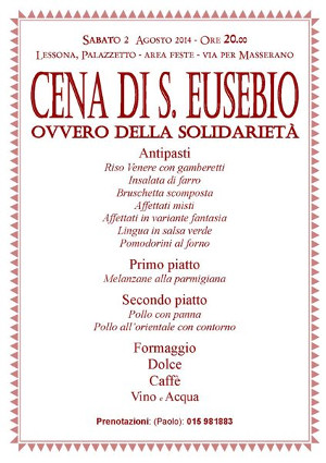 menù della cena di solidarietà