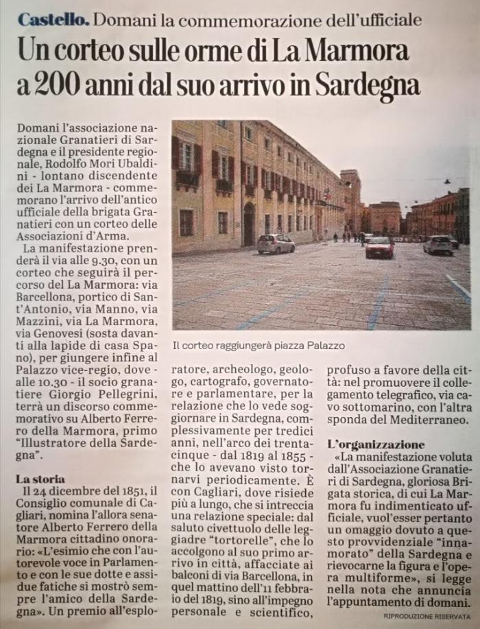 articolo del giornale Unione Sarda del 11.02.2019