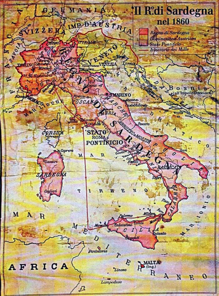 carta geografica del Regno di Sardegna nel 1860